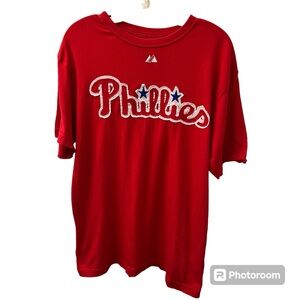Majestic Red Phillies Stitched Chase Utley T-Shirt M